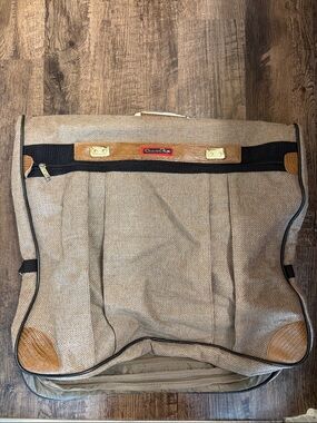 Oscar de la Renta Tan Jute Tweed  Storage Travel Garment Bag with Black Trim VTG